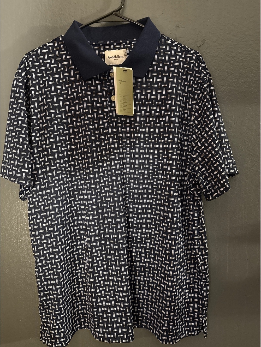 Goodfellow & Co Men's Standard Fit Navy Blue Patterned Polo Shirt XL